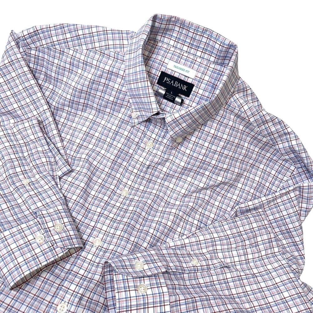 Jos. A‎ Bank L Mens Tailored Fit 100% Cotton Plaid Button Down Long Sleeve Shirt